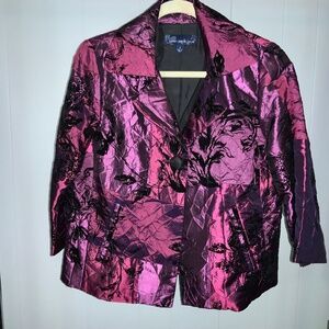 Susan Graver Metallic Pink Purple Black Flocked velvet Floral Blazer Sz S